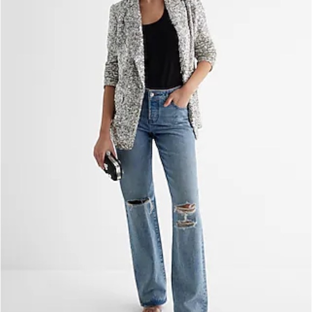 Express Shimmering Silver Sequin Jacket - image 5